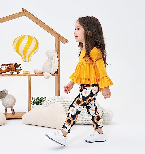 Kid Toddler Girl Clothes Bowknot Ruffle Sleeve Top Floral Allover Pants 3-9 Years Fall Outfit Set4