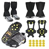 HAMOOM Grödel Steigeisen mit 15 Ersatz Spikes und 1 Paar Gamaschen Schuhe Spikes Anti Rutsch Edelstahl Schuhspikes für Wandern Bergschuhe Stiefel