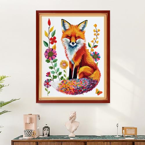 Image of Findvoor Stamped Cross Stitch Kits for Beginners Full Range of Cross Stitching Embroidery Pattern for Adults, 11CT DIY Needlepoint Embroidery Starter Kits-Colorful Fox 16x20 inch