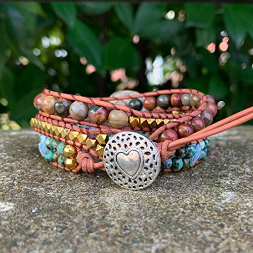 Image of YGLINE Boho Handmade Wrap Leather Tube Crystal Stone Bracelet for Women