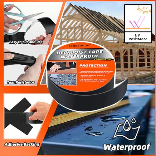 Image of 1 Pack Joist Tape 2 inch x 50' Weather-Resistant Butyl Joist Tape for Decking, Self Adhesive Deck Flashing Tape for Wood Decks Beams Roof and More