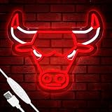 Basketball Team Neon Sign, Light Up Dimmable Bull Basketball Team Logo Hanging USB Powered Led Neon Sign Light for Wall Decor, Bedroom, Party, Man Cave, Birthday Christmas Gift for Chicago Fans