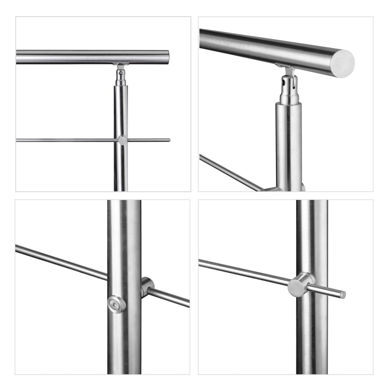 AICA Barandilla de escalera de acero inoxidable - pasamanos de escalera para interior y exterior escaleras, parapeto, balcón (200 cm 3 barras transversales ）