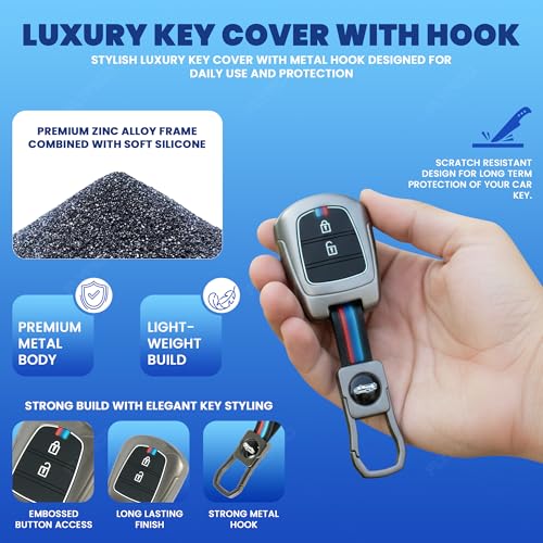 Image of Metal Silicon Car Key Cover Compatible with i10 Grand,Eon | New Santro | Metal & Silicon Protection Special Feature Visible in Low-Light Conditions, Brown