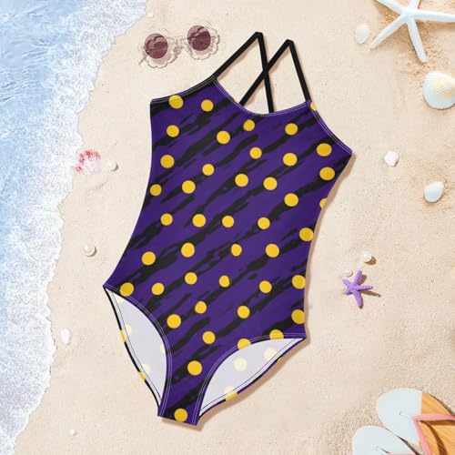 Yellow Polka Dot Girls One Piece Swimsuits Summer Quick Dry Beach Bathing Suit3