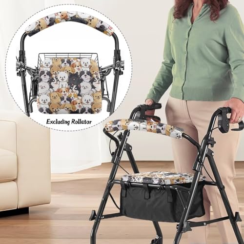 Image of Cute Dog Rollator Accessories Soft Rollator Walker Seat and Backrest Covers Universal Soft Walkers Seat Covers for Seniors Women Men