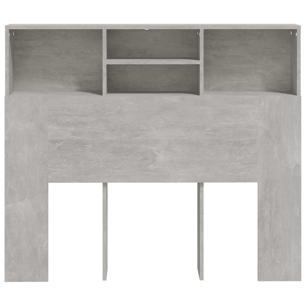 Mueble cabecero Gris hormigón de Madera contrachapada 120x19x103,5 cm con 4 Compartimentos para Dormitorio Juvenil y hogar, Soporte de Pared para Lectura y Descanso