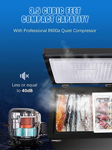 Chest Freezer Freestanding Deep Freezer 3.5 Cu Ft With Storage Basket And Adjustable Feet Top Open Door Small Compact Freezer Adjustable Thermostats For Garage Dorm Kitchen Office Business, Black #TOP5