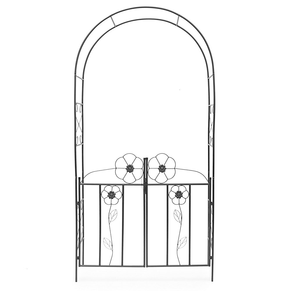 BAKAJI Arco da Giardino per Piante Rampicanti con Cancello Battente in Metallo 116 x 36,5 x 228H cm Colore Nero