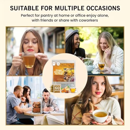60pcs Natural Turmeric Ginger Cinnamon Tea Bags,Cinnamon Tea,Ginger Tea Bags, Turmeric Tea Bags for Adults,Convenient Ginger Tea,Tea Bags,Natural Formula,Portable Packaging,Quick & Easy Brew - Image 3