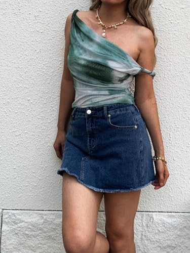 Women's Off The Shoulder Top Sleeveless Twist Strap Slim Fit Tie-Dyed Stretchy Tank Top Y2K Casual T Shirts4