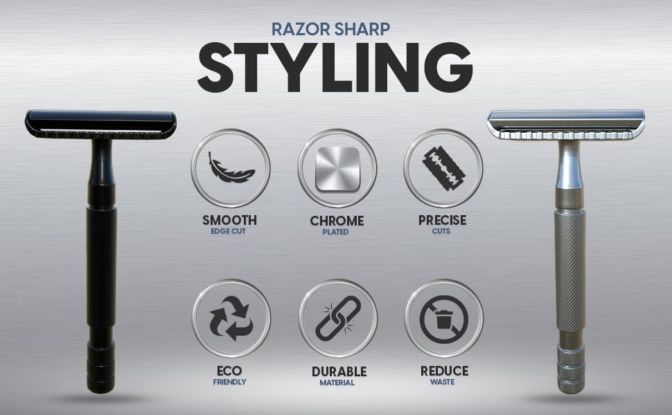 Miniatura 8 de Maquinilla de afeitar de seguridad, una sola hoja, maquinilla de afeitar de seguridad de doble filo cromada, con 10 cuchillas de afeitar de