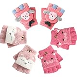 Zoonvii 3 Paar Kinder Halbfinger Handschuhe,Fingerlose Handschuhe Kinder,Fäustlinge mit Knopf Klappe,Halbfinger Fingerlos Strickhandschuhe,Kinder Handschuhe Winter,für Jungen und Mädchen