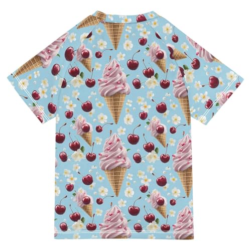 ALAZA Kids Rash Guard Girls Toddler Swim Shirts Short Sleeve Ice Cream Flower Cherry UPF 50+ 3T2