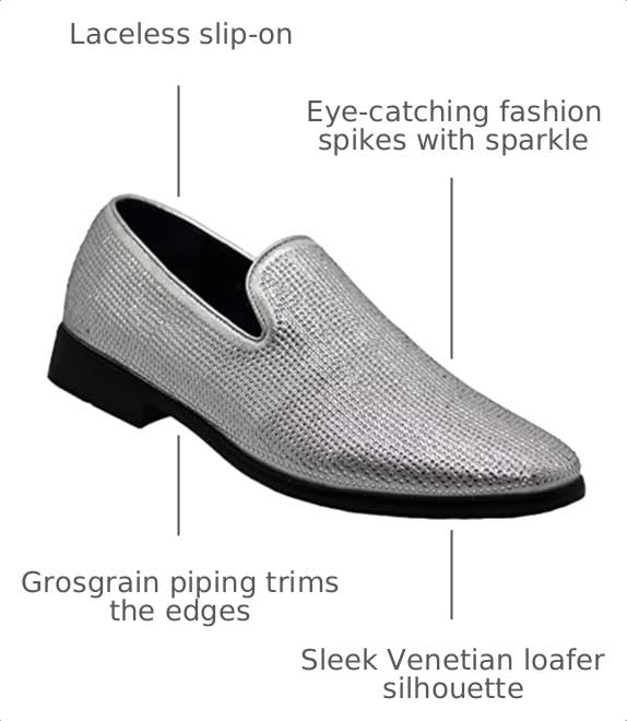 Image of SPK24 Men Vintage Spikes Sparkle Formal Tuxedo Stage Fashion Slip On Loafer Dress Shoes