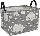 DUYIY Rectangle Gift Storage Basket Home Shelf Storage Basket Organizer Box Clothes Laundry Hamper Nursery Basket Laundry Basket with Handles (love elephant)
