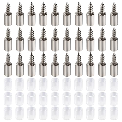 Lyeteung 30 Piezas Ø7.5mm Perno de Soporte de Estantería, Tornillos para Soporte de Estantes, Soporte Baldas Armario, Pines de Estantes con Funda Antideslizante, para Gabinetes Armarios, Transparente