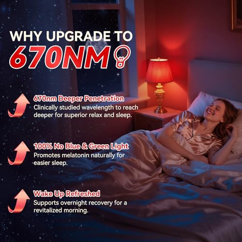 Image of Neporal 670nm Red Light Bulb for Sleep, 100% Blue Light Blocking Bulb for Melatonin Promote, A19 7W 50W Deep Red LED Light Bulb for Lamp, Sleep, Read, Baby Nursery, 2Pack (White When Off, Red When on)