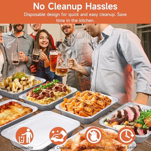 Image of Half Size Aluminum Pans 9x13-10 Pack Aluminum Foil Pans, Heavy Duty Disposable Pans for Cooking, Baking, Meal Prep, Parties & Food Storage