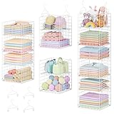 Yuyetuyo 6 Tier Raised-Height Hanging Closet Organizer, Stackable Sweater Organizer for Closet, Wire Storage Basket Bins for Clothes Purse Shoes, Hanging Shelves with 4 Hooks & 3 Dividers Adjustable