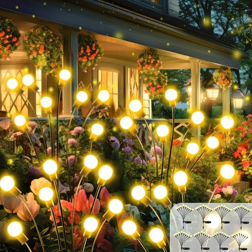 8 Pack Solar Garden Lights 64 LED Firefly Lights Solar Outdoor Waterproof