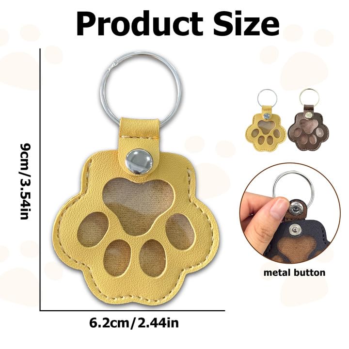Duuclume Personalized Pet Hair Keepsake Box for Dog Pets Hair Storage Pouch Fur Memorial Keyring for Pet Commemorative,Dog Cat Paw Shape Leather Keychain Pendant (Yellow and Maroon) - Image 2