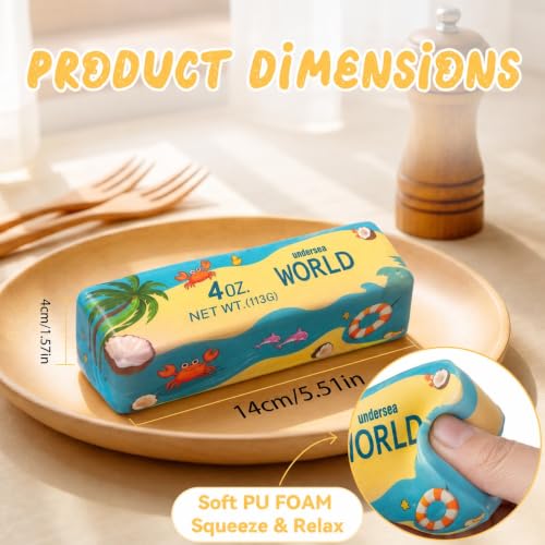 Image of 1PCS Butter Squishy - Slow Rising Butter Squishy Toy, Realistic Food Fidget Toys for Adults, Soft PU Material, Sensory Anxiety Relief & Focus Aid, Portable 5.5 Inch Squishy Butter - Beach Color