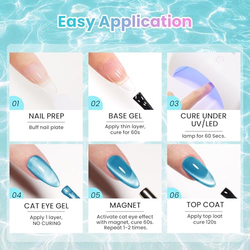 Image of Beetles Dream Coast Cat Eye Gel Nail Polish Set - 8 Colors Glitter Gel Nail Polish Kit Pink Yellow Green Blue Purple Magnetic Shine Soak Off UV Salon DIY Gift Manicure for Women