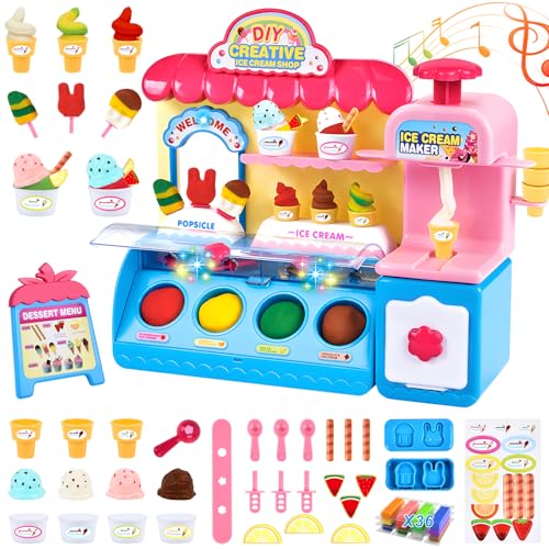 Herefun Juego de Plastilina, Herramientas Plastilina, 36 Arcilla y Plastilina Moldes, Plastilina Helado con 32 Accesorios, Crear Helado Cocina Creaciones Juego para Niños de 4+ Años Regalo