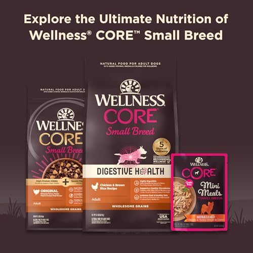 Wellness CORE Small Breed Mini Meals Shredded in Gravy Adult Wet Dog Food, Grain Free, Natural, Chicken and Turkey Dinner Recipe, 3 oz, Pack of 12 Pouches