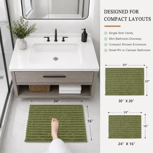 Image of Arotive Luxury Small Bathroom Rugs 24x16, Extra Soft Thick Absorbent Shaggy Chenille Bath Rugs, Machine Wash Dry, Bath Mats for Bathroom Floor, Tub and Shower, Home Decor Accessories, Willow Green