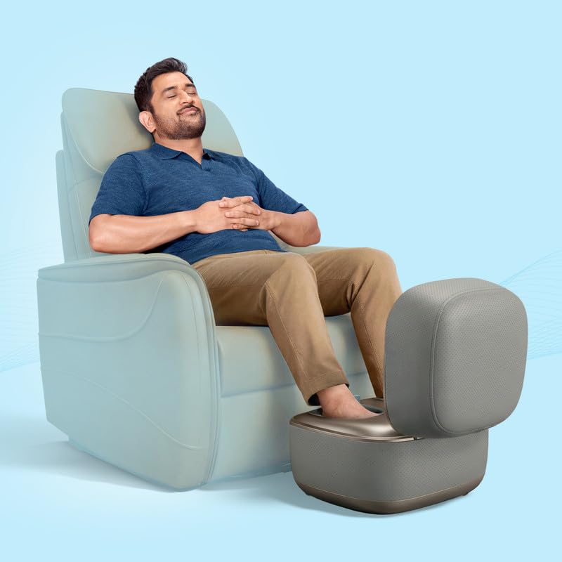 Image of The Sleep Company Wave X Foot Massager with Ottoman | 18 Custom Massage Styles | Shiatsu Rolling & Kneading, Vibration & Heat | 2-in-1 Convertible Design | Lasts up to 10 Sessions| Suede Finish | Grey Leatherette