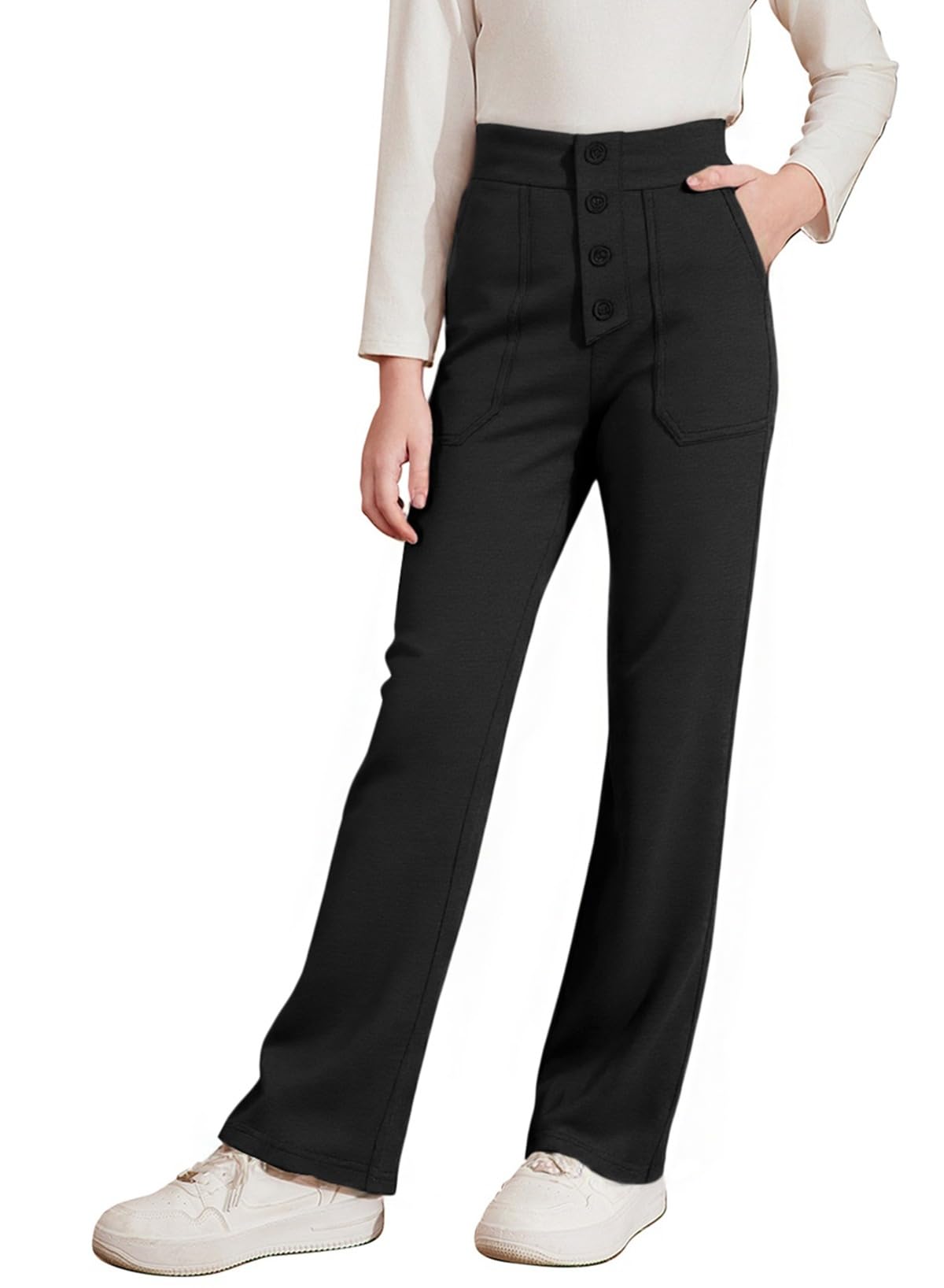 blibean Tween Girls Straight Pants School Uniform Stretchy Leggings Size 6-15 Years