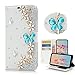 STENES Bling Wallet Phone Case Compatible with Moto G Stylus (2023) Case - Stylish - 3D Handmade Butterfly Flowers Floral Design Magnetic Wallet Stand Leather Cover Case - Blue
