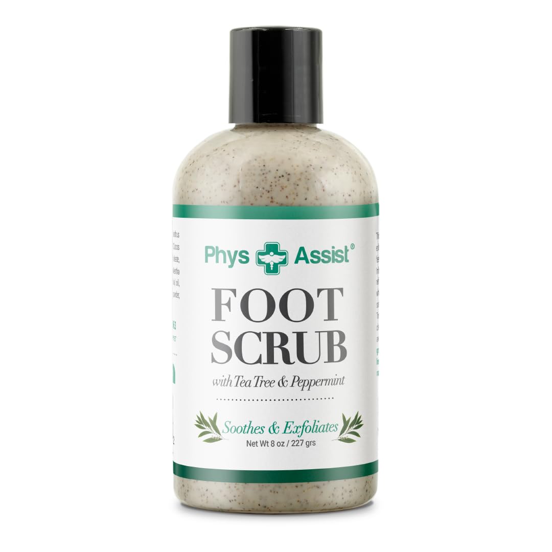 PhysAssist Foot Scrub with Tea Tree & Peppermint - Exfoliating 8 oz Bottle