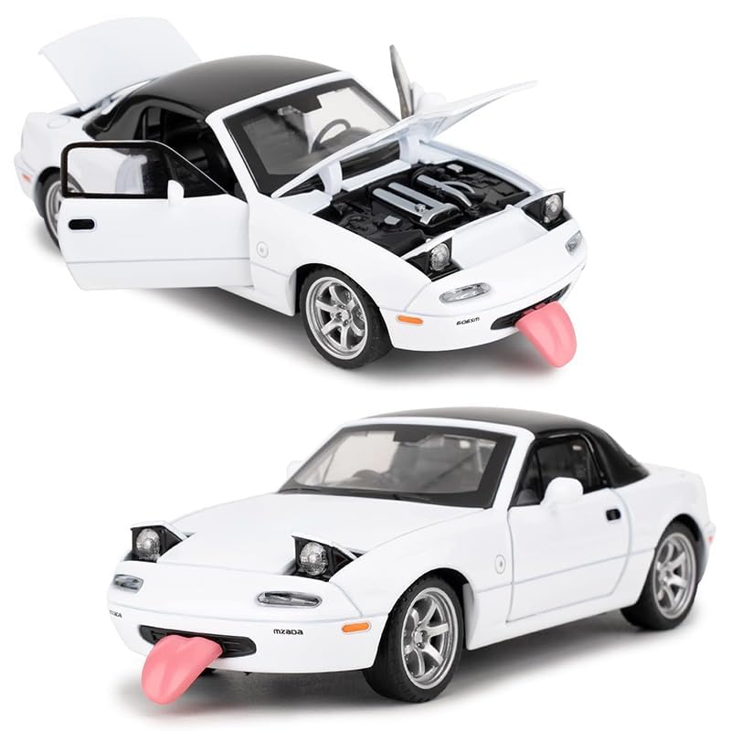 Image of 1:32 Mazda Miata MX-5 Alloy Model Car, Toy Car with Pullback, Removable Top, Blinking Lights, Toy Car with Sound and Bright Lights, Collectible Grade Gift for Kids (1:32 Mazda Miata MX-5(White Color))