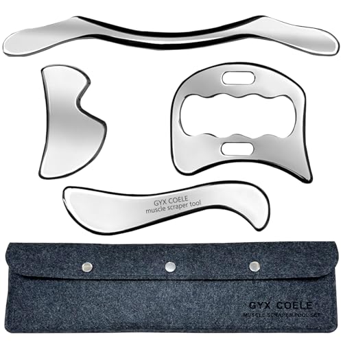 GYX COELE 4 in 1 Stainless Steel Gua Sha Muscle Scraper Tool Professional IASTM Physical Therapy Tool Set for Massage and Scraping 4pcs Carry Bag