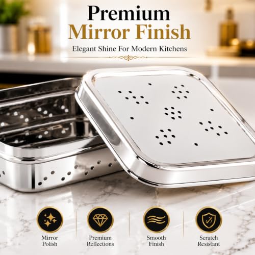 Image of Kanshita's Rasoiware Stainless Steel Coriander Storage Container with Ventilated Lid, Food Grade Kitchen Storage Box for Coriander, Mint, Curry Leaves & Spices, 11.7 x 4.5 cm, Set of 1