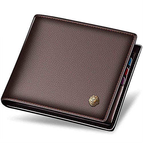 Image of LAORENTOU Men's Wallets Genuine Leather Mens Bifold Wallets with Zipper Coin Pocket Casual Men Purse Slim Wallet, 01 Brown, One Size, Minimalist