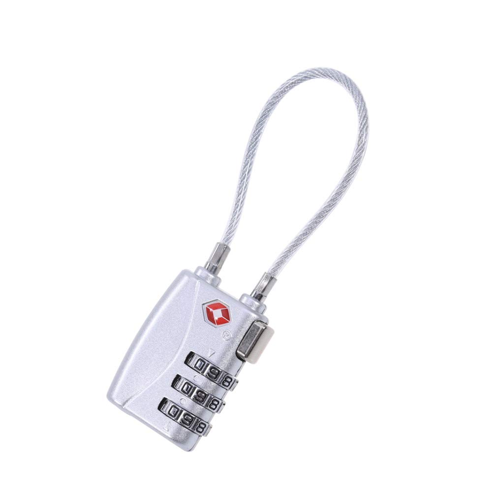 4 X Cavo lucchetto con lucchetto a combinazione a 3 cifre giallo for bagagli Valigia Borsa da viaggio Zaino Codice di sicurezza Resettabile / 98 (Color : Silver)