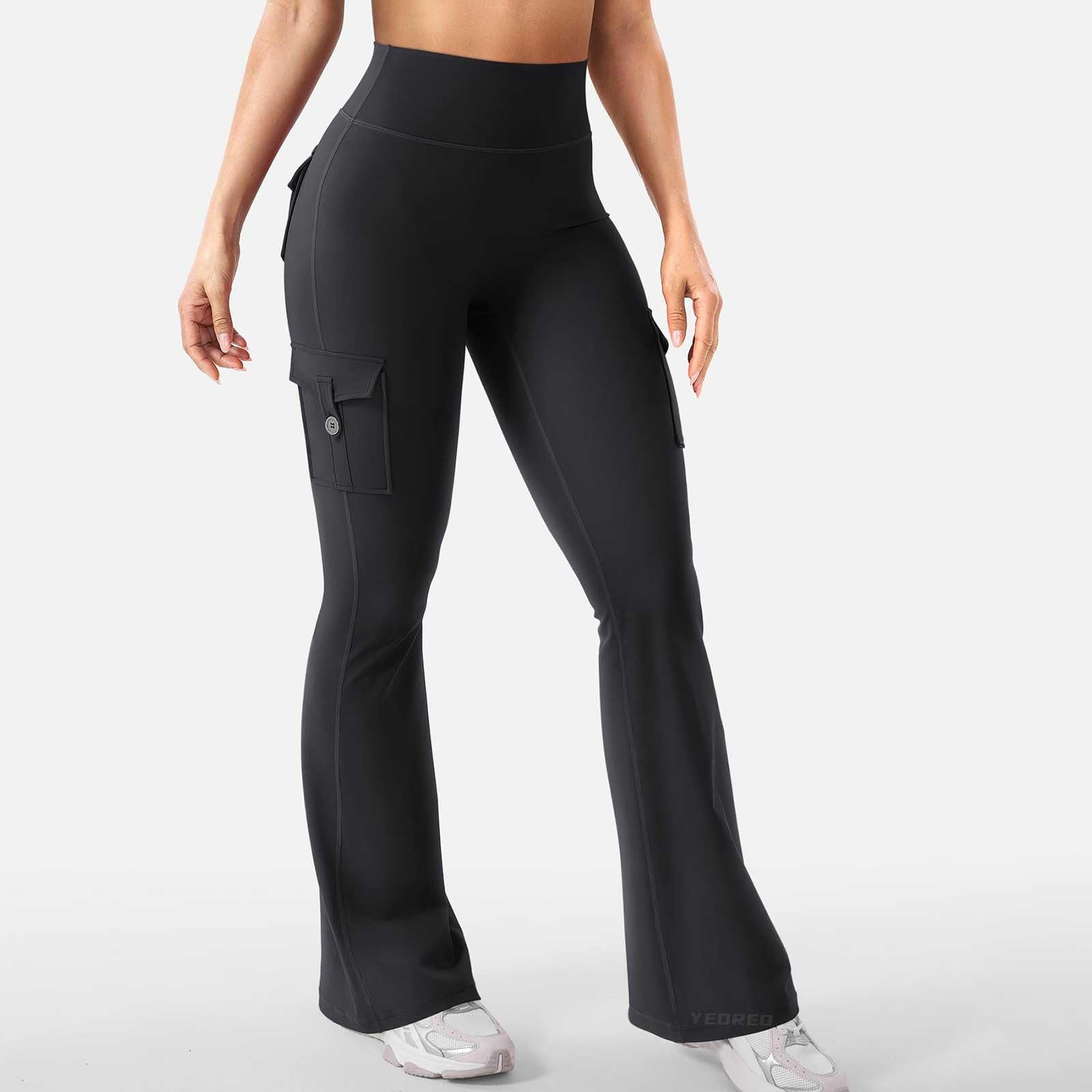 Pantaloni Yoga Donna a Zampa Vita Alta Leggings con Tasche Lavoro Flared Pantalone Eleganti Pancia Piatta Leggins Sportivi Gym Trousers Curvy Palestra E Uso Quotidiano Pants Slim Fit