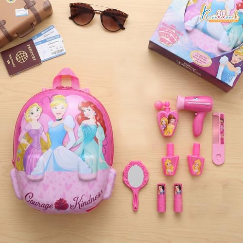 Image of Disney Princess 2-in-1 Backpack Dressing Table & Trolley Gift Set for Kids - 13 Pcs Pretend Play Makeup Kit with Electronic Dryer - Portable Vanity Toy |Birthday Gift for Girls Age 3+