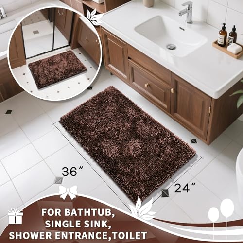 Image of Yimobra Large Bathroom Rug Non Slip 36x24 Inch, Extra Thick Soft Absorbent Chenille Bath Mat, Machine Washable Quick Dry Bath Rugs for Bathroom Floor, Tub and Shower, Home Decor Accessories, Brown