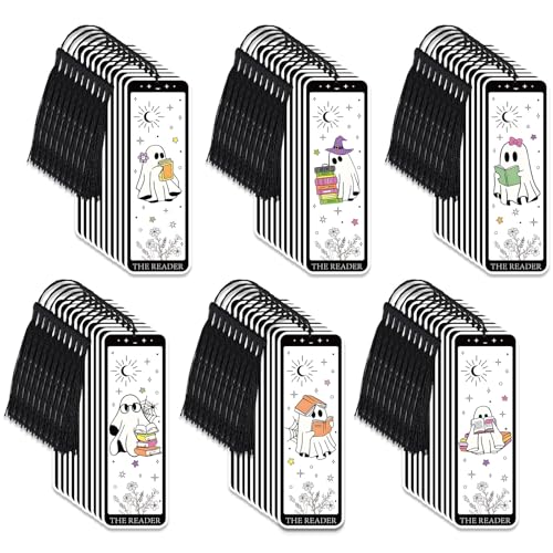 Marque-pages fantômes Halloween mignons lot de 60 avec pompons pour livre et étudiants