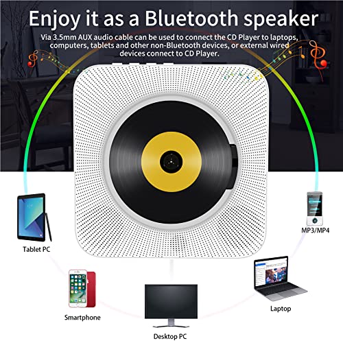 Wall-Mountable-CD-Player-with-Bluetooth-Portable-CD-Music-Player-with-Remote-Control-HiFi-Sound-Speaker-FM-Radio-Support-AUXUSB-Headphone-Jack-for-Home-Kids-Kpop-Gift