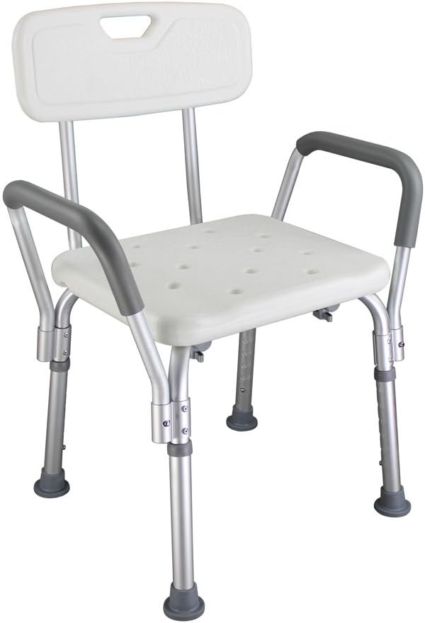 Shower Chair with Back - Spa Bathtub Chair w/Arms for Handicap, Disabled, Seniors & Elderly - Adjustable Medical Bath Seat Handles for Bariatrics - Non Slip Tub Safety,White