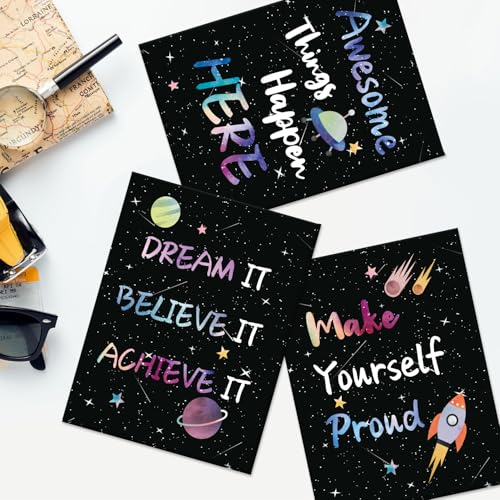 Image of CHDITB Space Themed Canvas Wall Art, Galaxy Inspirational Quotes Decor, Outer Space Motivational Framed Poster, Astronaut Room Wall Art, Celestial Kids Bedroom Decoration, Cosmic Nursery Prints 8 inchX10 inchX6