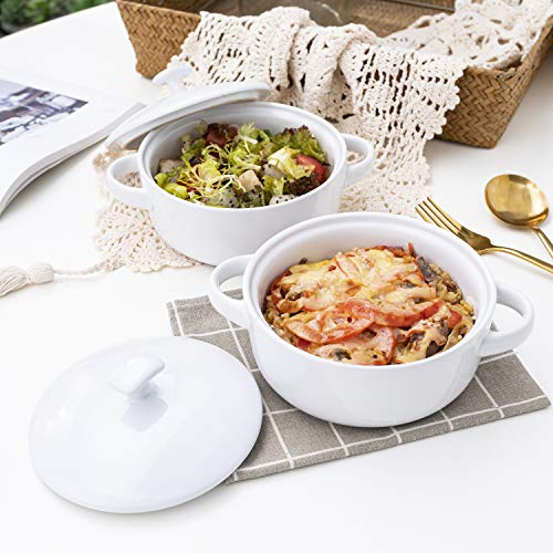 Bruntmor 20 Oz Round Soup Crock With Lid, Ceramic Serving White Soup Bowl With Large Loop Handle, White Ceramic Bakeware With Lid, French Onion Soup, Cereals, Oven And Dishwasher Safe- White #TOP7