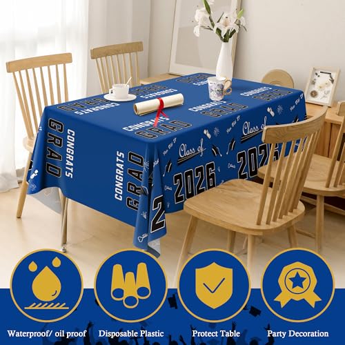 Image of OHOME Graduation Decorations 2026 2027- ๐๐๐๐ ๐๐๐ ๐๐๐๐ ๐๐๐๐๐ โ๐๐% ๐๐
๐
Disposable Plastic Blue Tablecloth for Class of 2026 Decorations Party Favors Supplies Banner,54 inch X 108 inch,2Pack