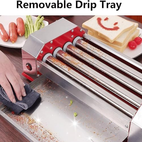 Black Hot Dog Roller Machine, Stainless Steel Sausage Grill Cooker with 4 Heat Rollers, 0-250℃ Temperature Control, Easy to Clean, Ideal for Home Kitchen Breakfast